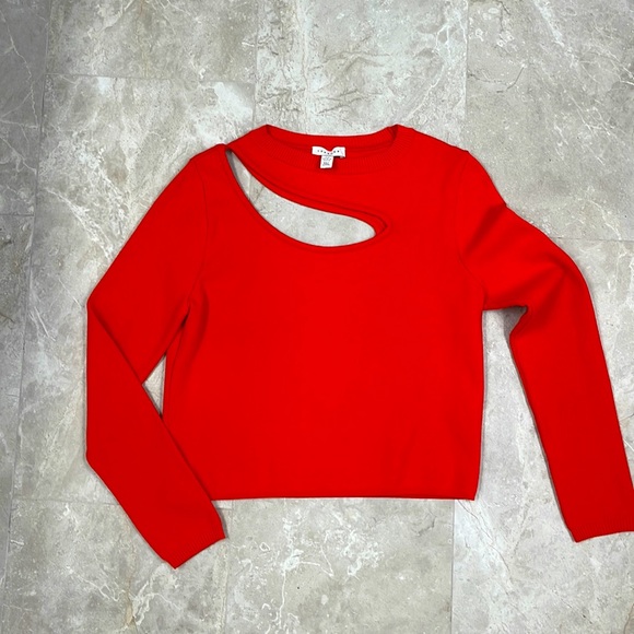Topshop loop cut out cherry red sweater size M elegant understated dress up/down - Picture 5 of 7